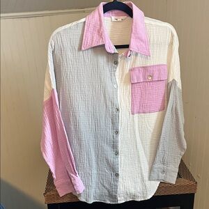Sewn + Seen Colorblock Button Down Shirt, Size S